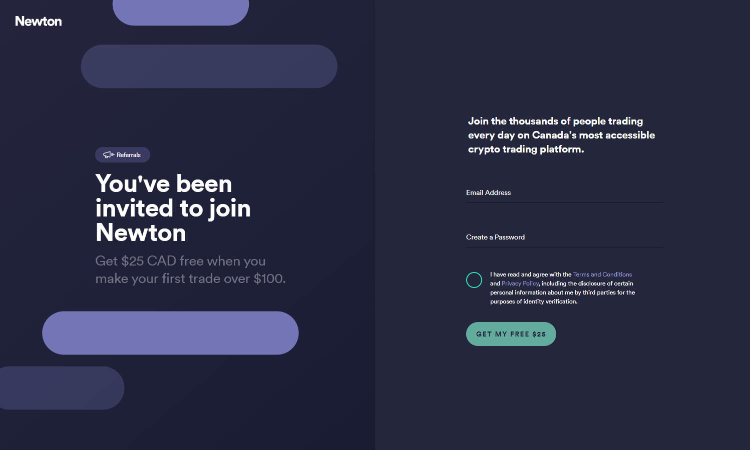 Newton referral signup page